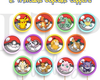 Pokemon Cupcake-toppers voor feesten | Digitale cupcaketopper | Feest cupcaketoppers | Afdrukbare cupcake-topper