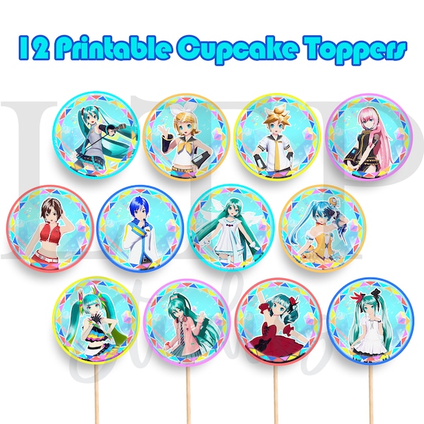 Vocaloid Hatsune Miku Cupcake Toppers for Parties | Digital Cake Topper | Birthday Cake Topper | Personalised Cake Topper