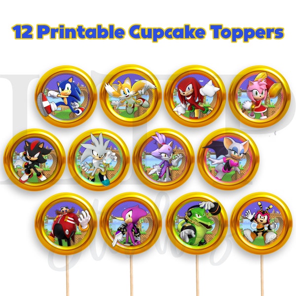 Sonic The Hedgehog Cupcake Toppers für Partys | Digitaler Cupcake Topper | Party Cupcake Topper | Druckbare Cupcake Topper