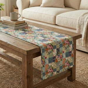 Floral Quilted Patchwork Print Table Runner – Vintage Cottagecore Spring Summer Table Decor
