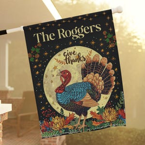 Personalized Wild Turkey Garden Flag: Vintage Thanksgiving Decor