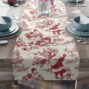 Red Toile Christmas Table Runner Pine Trees Toile All Over Pines Vintage Christmas Home Decor Classic Holiday Decor Rustic Christmas Table