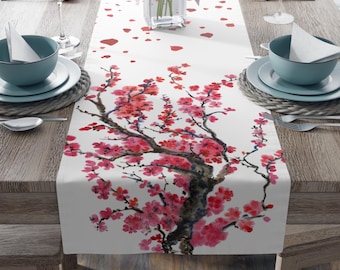 Pink Cherry Blossom Table Runner: Spring Sakura Floral Decor