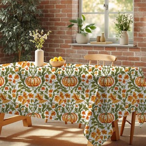William Morris Pumpkin Tablecloth: Vintage Autumn Harvest Decor