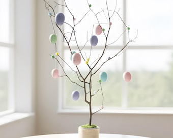 Easter Tree Centerpiece – Minimalist Spring Table Decor with Pastel Eggs and Natural Branches