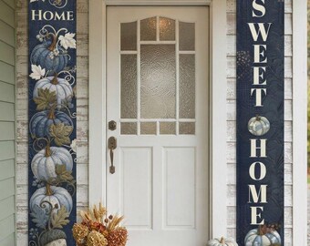 Navy Blue Fall Porch Banner Set, Home Sweet Home Pumpkin Decor (70"x11.8")