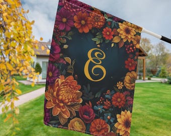 Personalized Monogram Garden Flag: Floral Fall Decor, Custom Initial