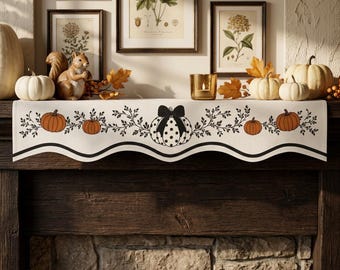 Fall Pumpkins Mantel Scarf - Autumn Fireplace Runner, Farmhouse Harvest Mantel Decor