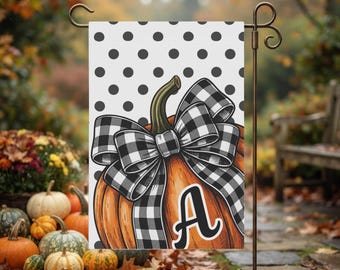 Personalized Initial Fall Pumpkin Garden Flag: Monogram Thanksgiving Porch Decor