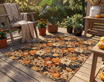Fall Flowers Outdoor Rug: Durable Patio Accent Rug Holiday Autumn Carpet