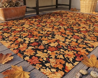 William Morris Inspired Autumn Leaves Outdoor Rug: Waterproof Colorful Thanksgiving Accent Porch Rug