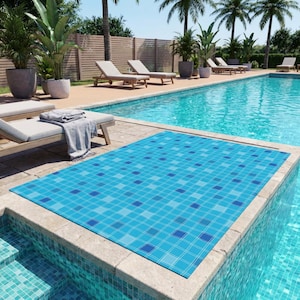 Alfombra de exterior con diseño de azulejos azules para piscina, alfombra de patio estilo resort tropical, decoración impermeable para terraza.