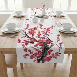 Pink Cherry Blossom Table Runner: Spring Sakura Floral Decor Valentine Dining