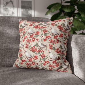 Red Winter Birds Pillow Cover: Christmas Holiday Decor