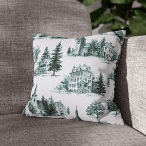 Green Toile Christmas Pillowcase: French Country Holiday Decor