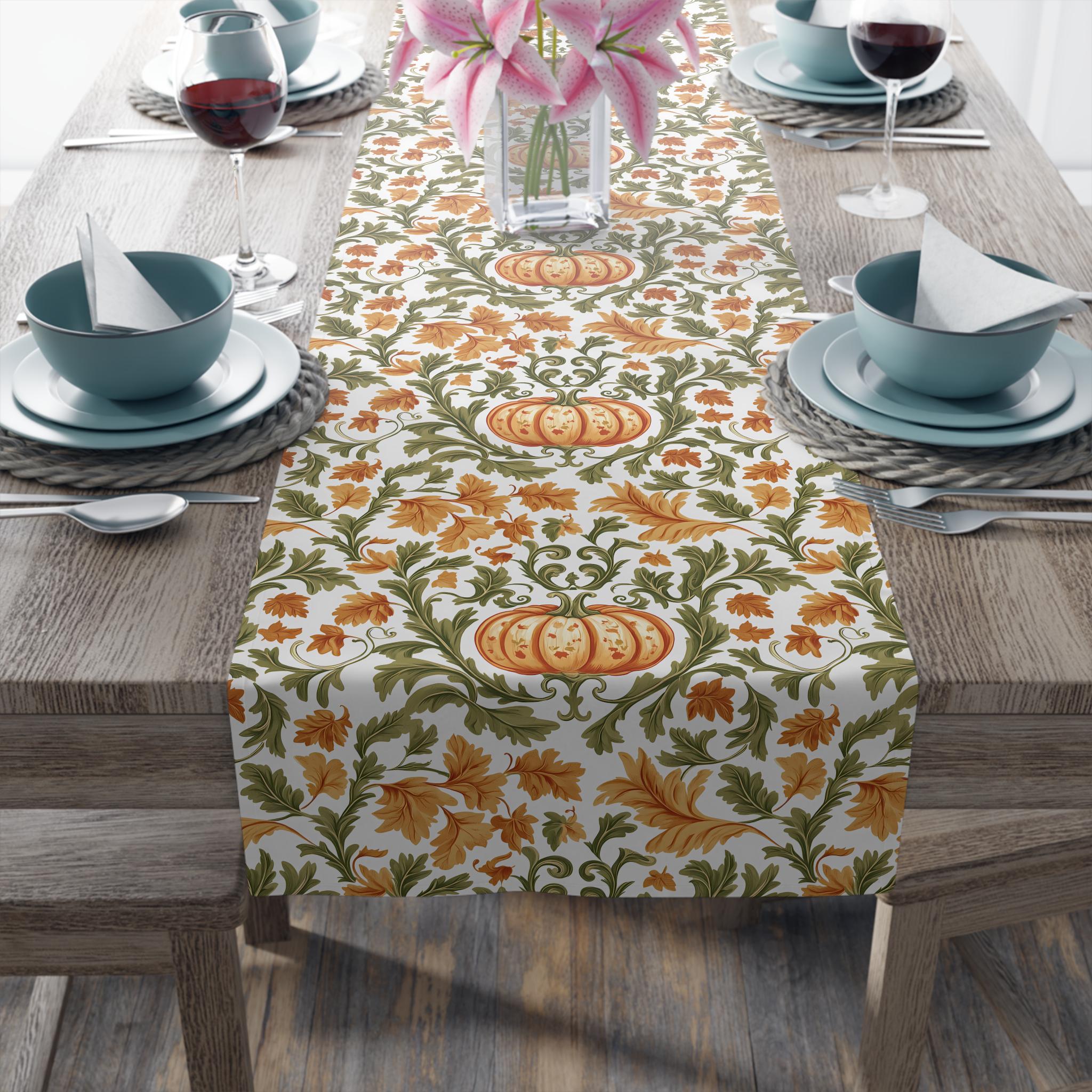 William Morris Pumpkin Table Runner: Vintage Thanksgiving Table