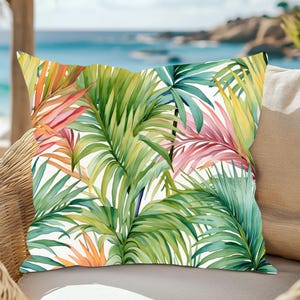 Oreillers d'extérieur inspirés de William Morris, palmiers tropicaux, oreillers imperméables pour terrasse, été, printemps, oreillers décoratifs pour piscine, été