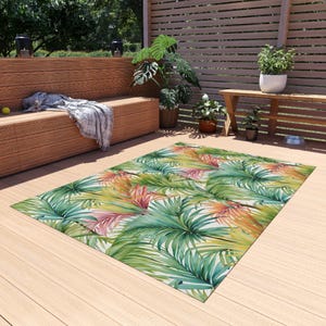 Tapis d'extérieur inspiré de palmiers tropicaux d'inspiration William Morris Tapis de terrasse imperméable Tapis de piscine Tapis d'extérieur coloré printemps-été