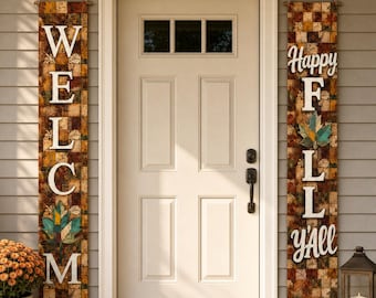Fall Porch Banner Set, Welcome & Happy Fall Y'all, Quilted Farmhouse Decor