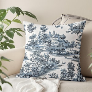 Blau Toile Kissen: Landhaus Dekor