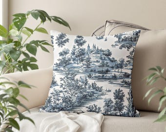 Federa per cuscino in tela blu: arredamento in stile cottagecore in stile country francese