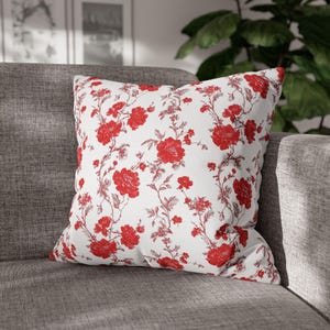 Red Toile Floral Pillow Cover: French Country Decorative Pillowcase