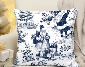 Blue Toile Christmas Pillow Cover: Vintage Pine Tree Holiday Decor
