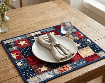 Juli 4 gestepptes Tischset | Faux Patchwork Patchwork Tischdekoration, Stars Stripes