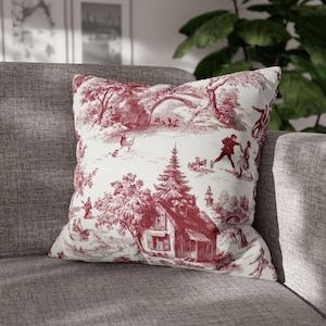 Red Toile Pillow Cover: French Country Cottage Decor