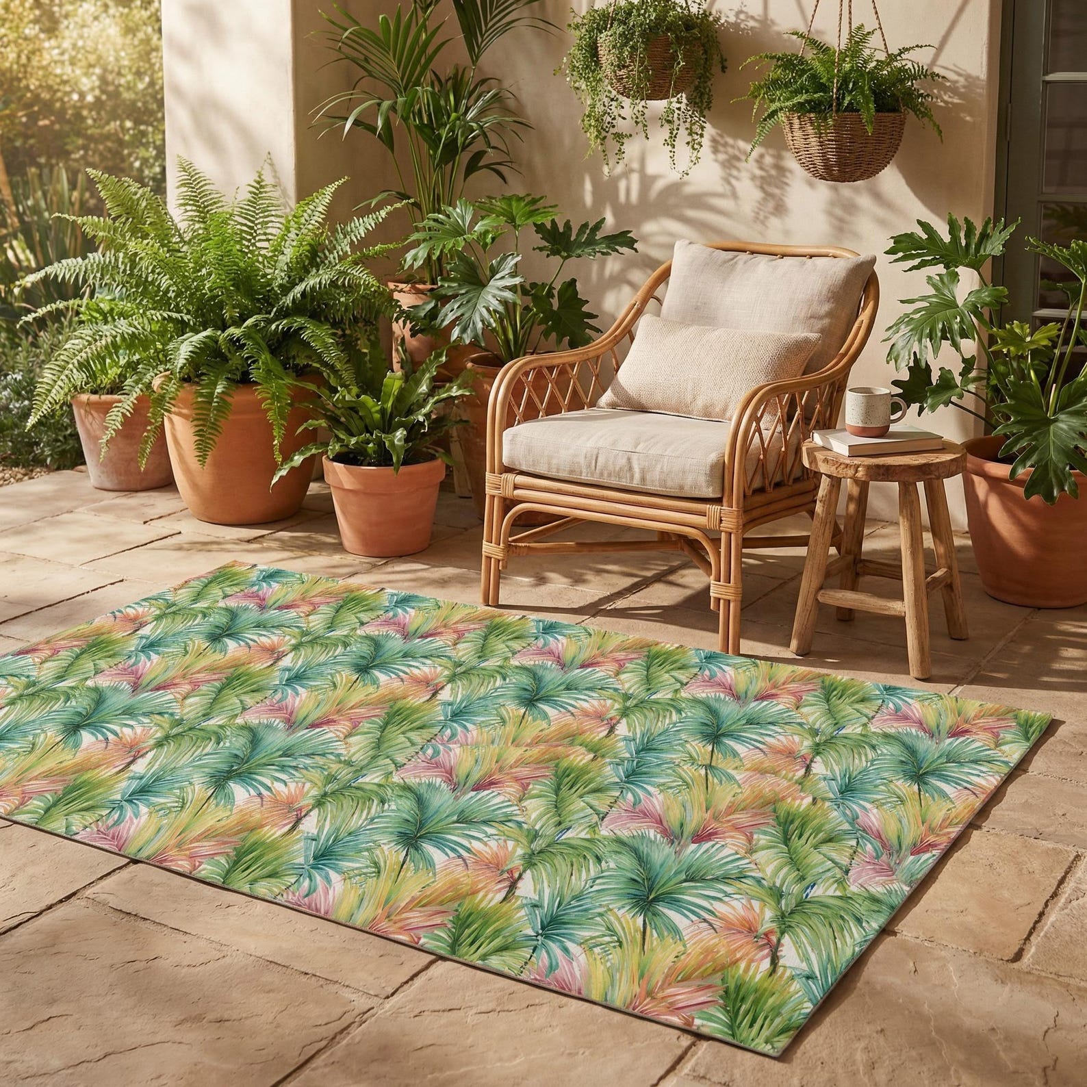 Palm Rug Tropical Palm Leaf Outdoor Rug – Green Botanical Patio Mat for Poolside ...