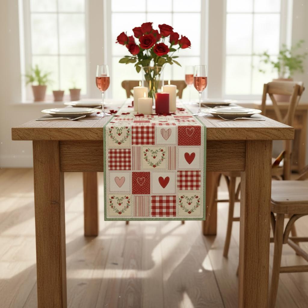 Valentine’s Day Quilted Table Runner – Red and White Patchwork Heart ...