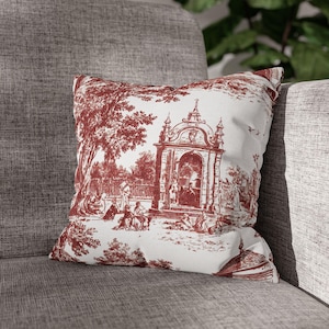Red Toile Pillow Cover: French Country Cottage Decor
