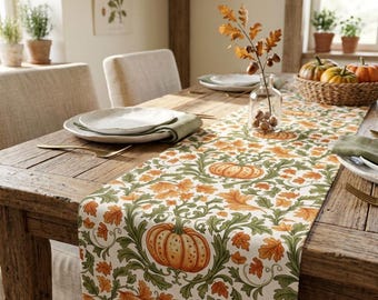 William Morris Pumpkin Table Runner: Vintage Thanksgiving Table Decor