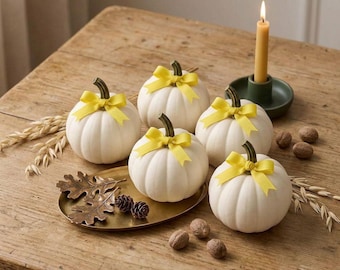 DIY Fall Centerpiece Set, Mini Pumpkins with Ribbon, Pinecones, Acorns (Thanksgiving Decor Sold Individually)