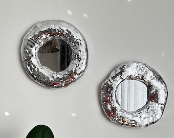 13" (33 cm) Round Mirror with Disco Tiles – Reflective Mosaic Wall Art