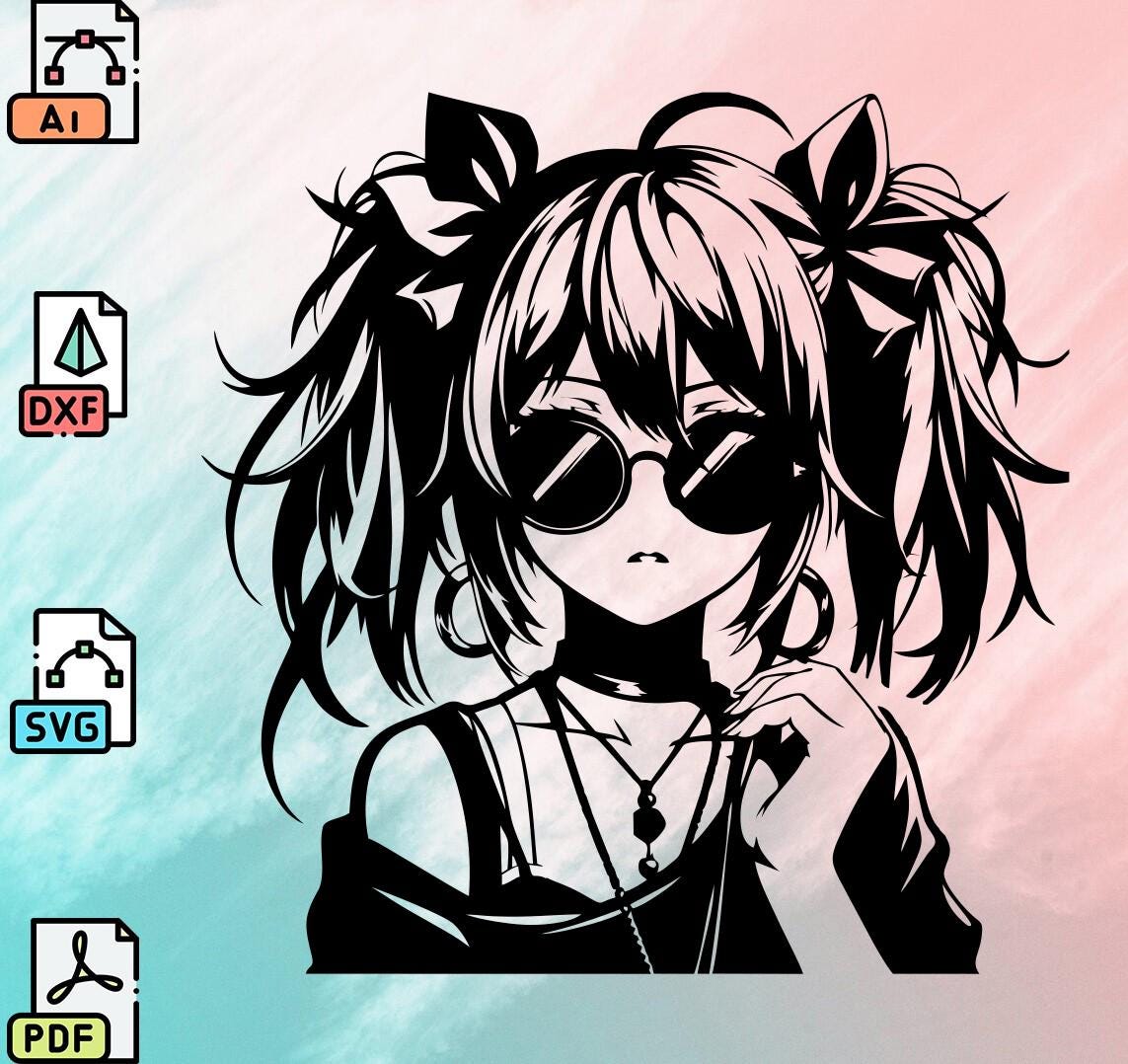 Cool Anime Girl Original Packet Svg Dxf File Wall Sticker Pdf Template ...