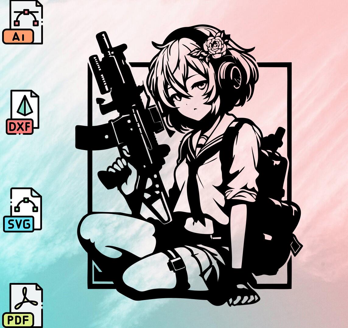 Anime Girl With Weapon Original Packet Svg Dxf File Wall Sticker Pdf ...