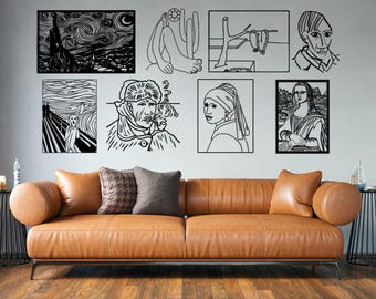 Paintings svg, Mona Lisa, Starry Night svg dxf file wall sticker pdf silhouette template cnc cutting router digital vector instant download