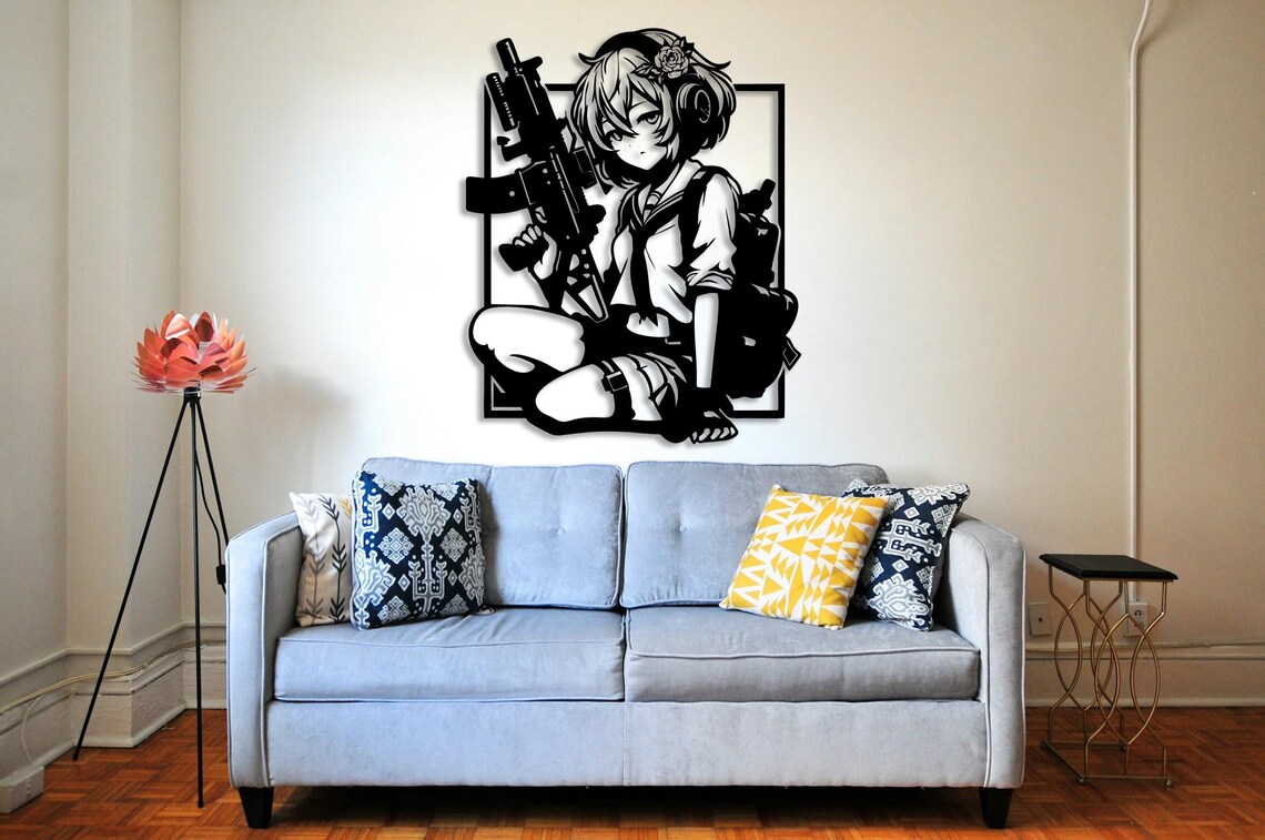 Anime Girl With Weapon Original Packet Svg Dxf File Wall Sticker Pdf ...