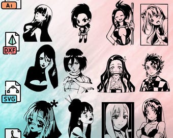 Anime Girls packet svg dxf file wall sticker pdf template cnc cutting router digital vector instant download