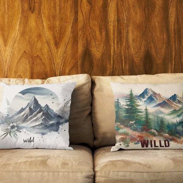 Wilderness Lovers Gift Pillow Watercolor Mountain Art Pillow Set of 2  Poster Conceptual Pillows Instant Download