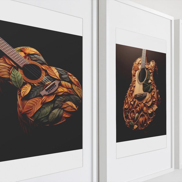 Set 3 Nature's Harmony: Trio of Striking Leaf Guitars  Instant Download