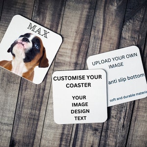 Customise Your Coaster with any picture and text 
Mat Rubber Coaster 
Anti slip bottom 
Soft and durable material