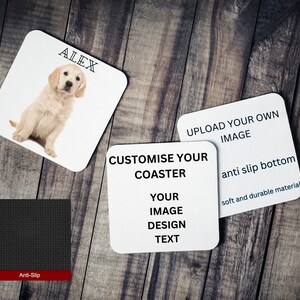 Customise Your Coaster with any picture and text 
Mat Rubber Coaster 
Anti slip bottom 
Soft and durable material