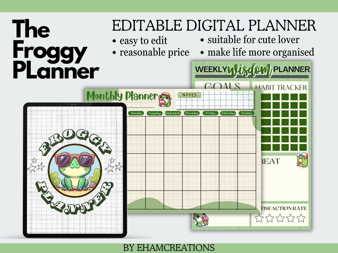 Froggy Digital Planner 2023 2024 2025 Cute Digital Planner Etsy