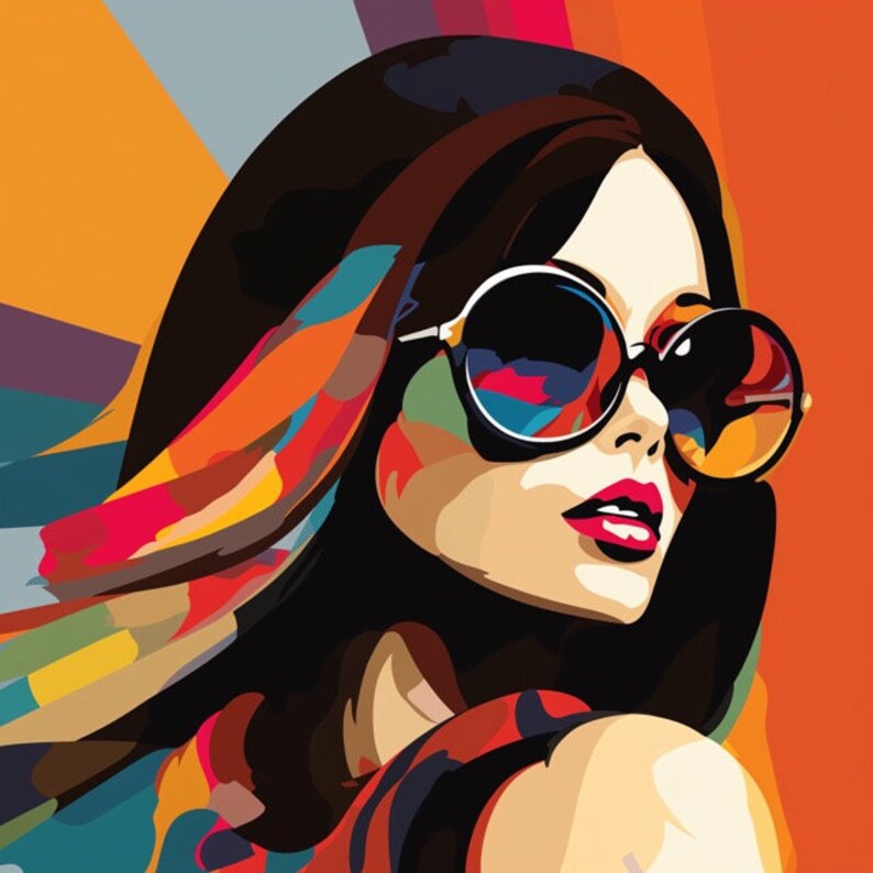 Pop Art Beauty Bold Allure, Colorful Abstract Woman, Retro Sunglasses