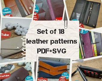 Leather Wallet Pattern Set, Clutch, Bag (PDF, SVG)