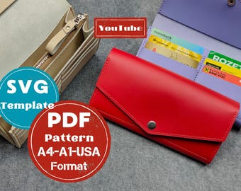 Leather Wallet Pattern, Women's Clutch Template PDF, SVG, Video Tutorial