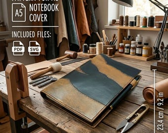 A5 Leather Notebook Cover Pattern, Layered Design, Beginner Friendly (PDF SVG)