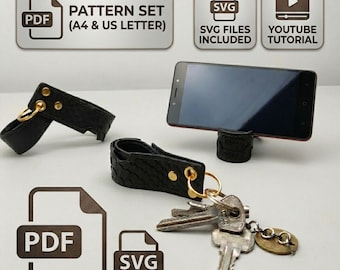 Leather Keychain Phone Stand PDF SVG Laser Template, Smartphone Holder Key Fob (Digital Download)